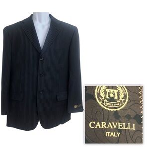 CARAVELLI YTALY Blazer Black Striped Blazer Sport Coat 3 Button men’s Sz 38S 32W